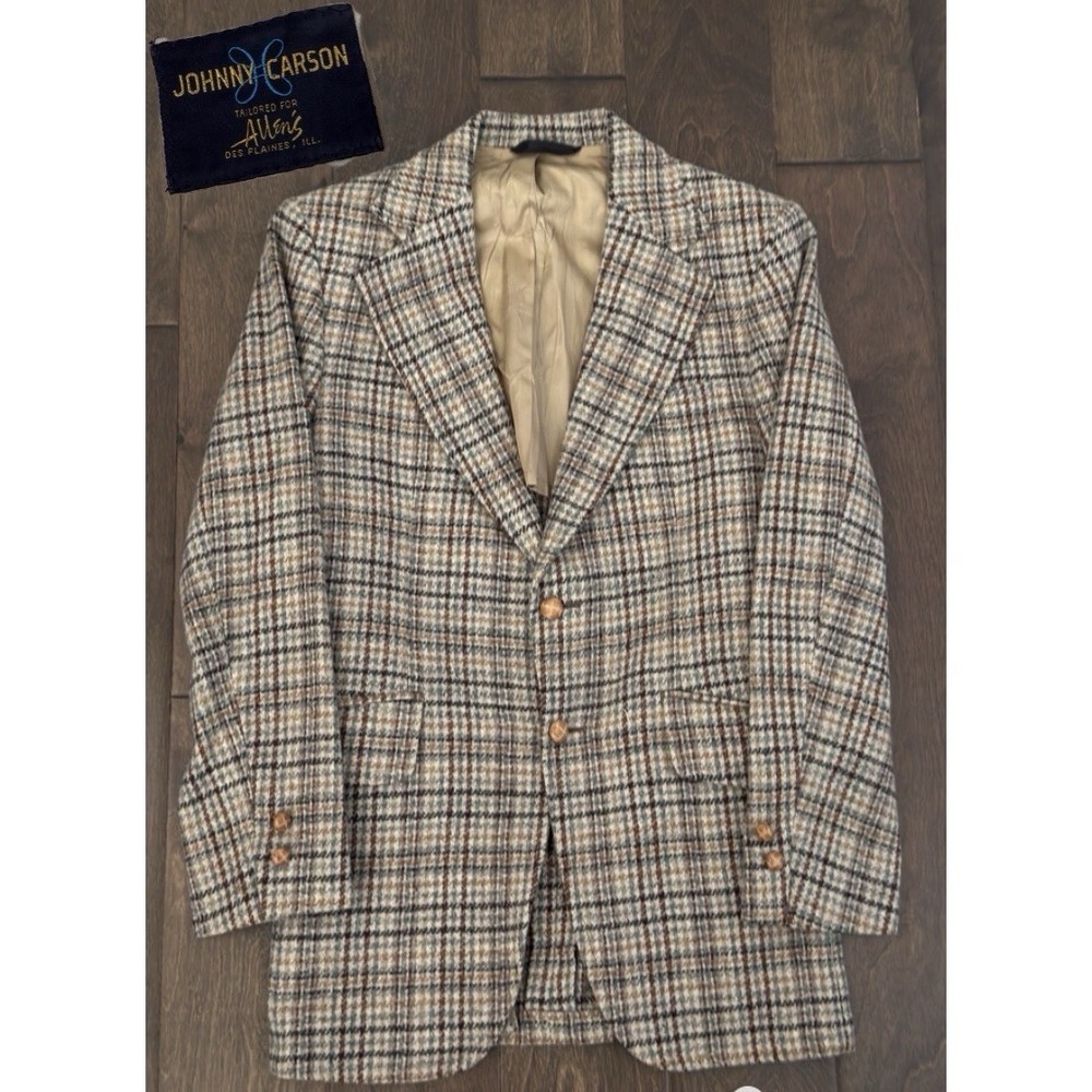 Vintage Johnny Carson Mens Multicolor Tweed Blazer Jacket Two Button Size 36S
